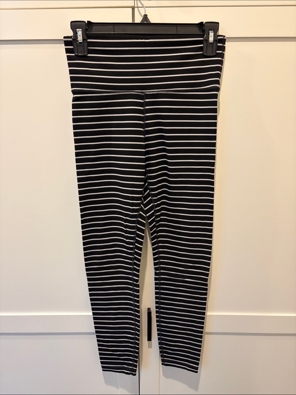 Athleta Black and White Striped High-Rise Leggings